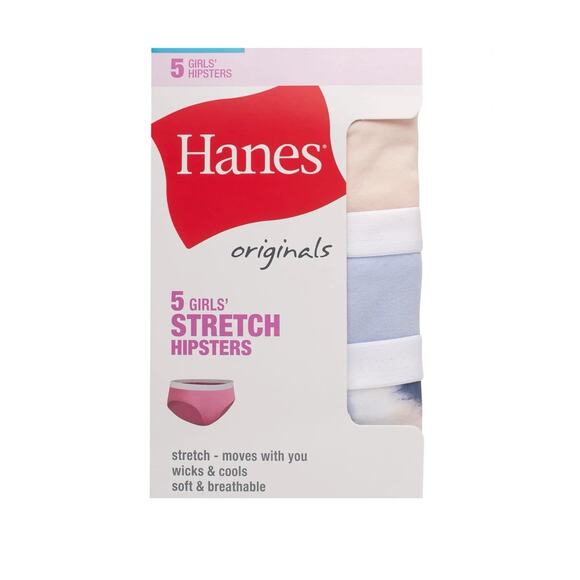 Pack 2 - Hanes Girls' 5-Pack Stretch Hipsters Underwear Size 8 - Picture 2 of 6